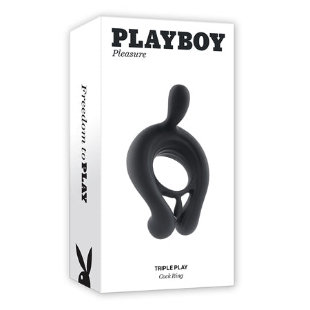 Playboy Triple Play Vibrating Cockring with Stimulator Black