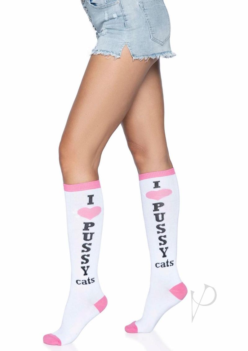 Pussycat Knee Highs Os White/pink