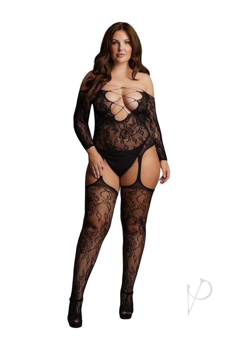 Criss Cross Suspender Bodystock Qn Blk