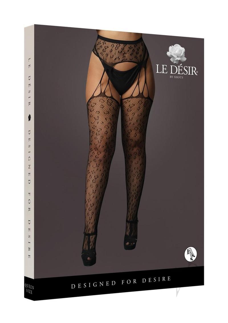 Suspender Leopard Pantyhose Qn Blk