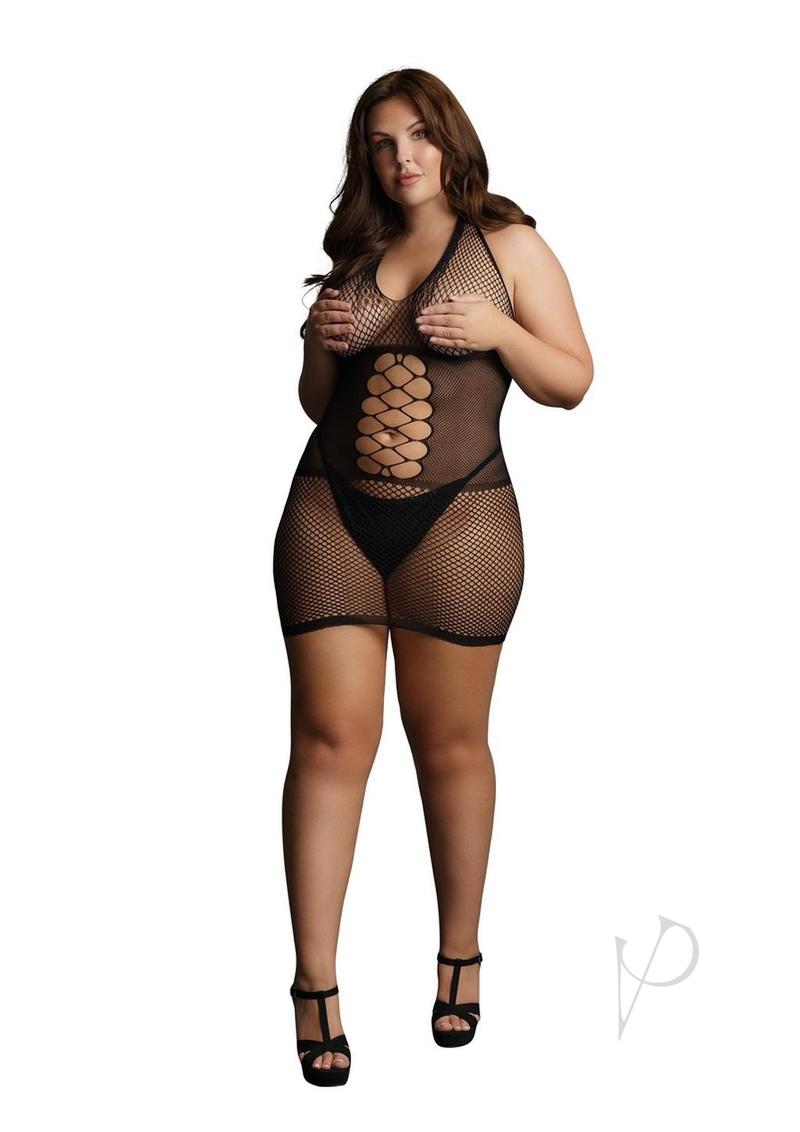 Peek A Boo Fishnet Dress Qn Blk