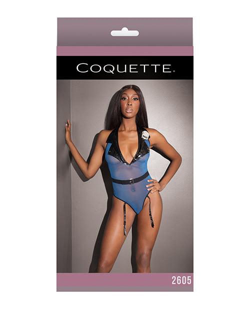 Fashion Mesh Cop Teddy w/Attached Garters Blue O/S