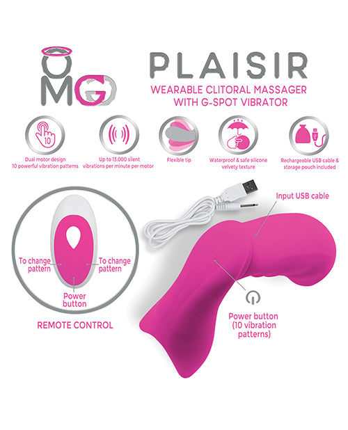 OMG Plaisir Wearable Clitoral Massager w/G-Spot Vibrator - Pink