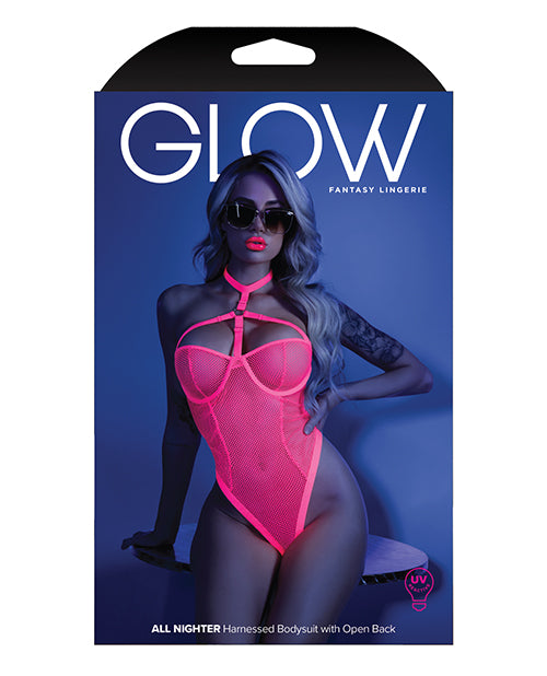 Glow Black Light Harness Mesh Body Suit Neon Pink