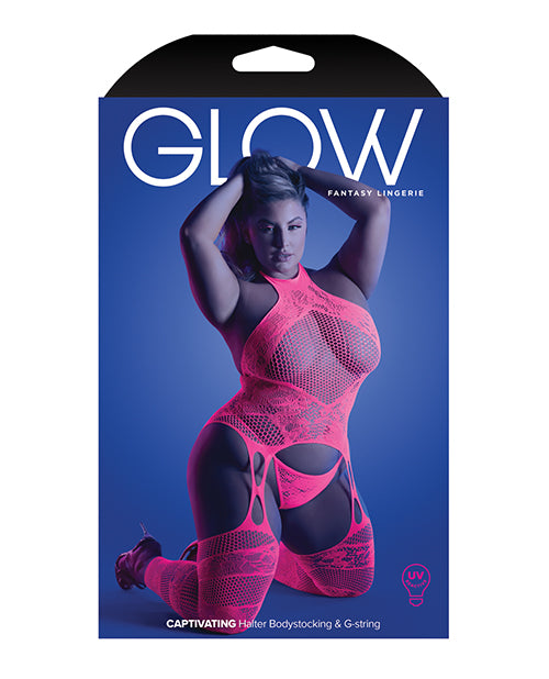 Glow Captivating Halter Bodystocking & G-string Neon Pink