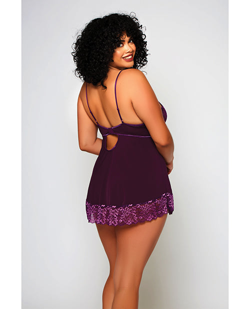 Cross Dye Lace & Microfiber Babydoll & G-string Purple