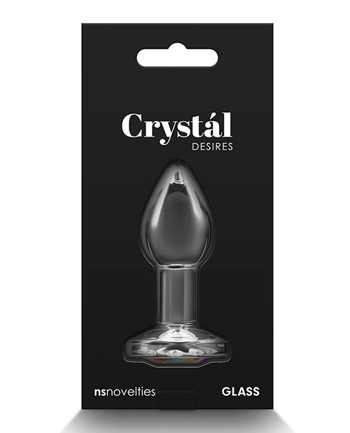 Crystal Desires Glass Round Gem Butt Plug - Rainbow