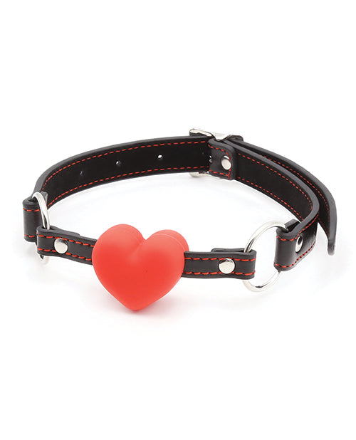 Plesur Heart Ball Gag w/Red Hearts - Black