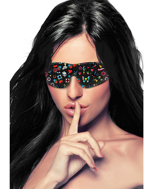 Shots Ouch Old School Tattoo Style Printed Eye Mask - Black