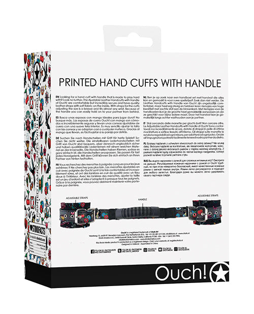 Shots Ouch Old School Tattoo Style Printed Handcuffs w/Handle - Black