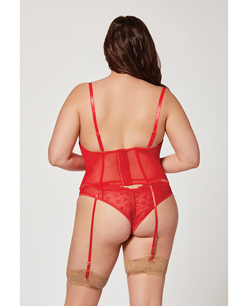 Valentines Heart Embroidered Mesh Bustier & Panty Red