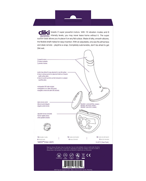 Vedo Diki Rechargeable Vibrating Dildo W/harness - Deep Purple