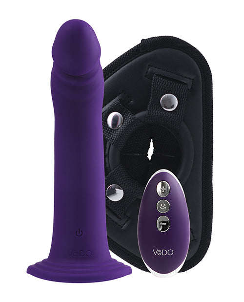 Vedo Diki Rechargeable Vibrating Dildo W/harness - Deep Purple