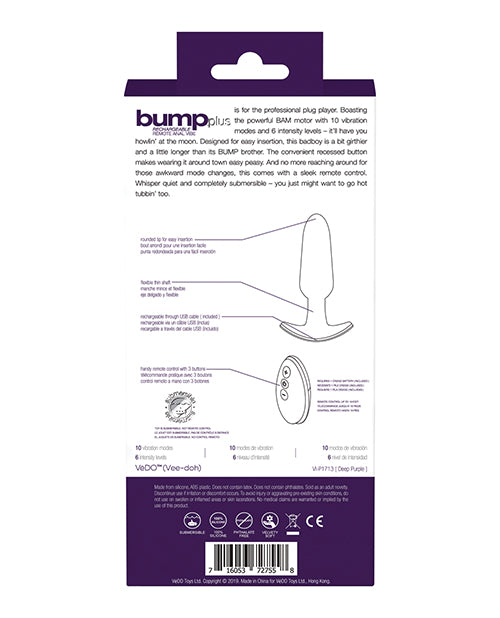 Vedo Bump Plus Rechargeable Remote Control Anal Vibe - Deep Purple