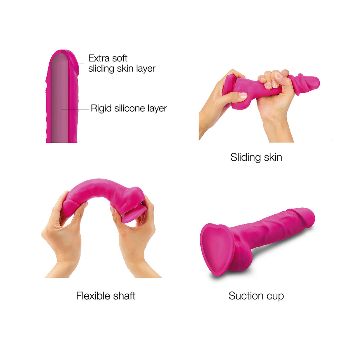 Strap-On-Me Sliding Skin Realistic Dil Large - Fuchsia