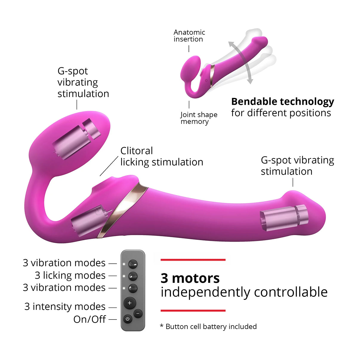 Strap-On-Me Multi-Orgasm Medium Bendable Strap-On - Fuchsia