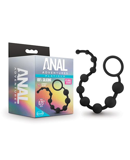 Blush Anal Adventures Platinum Silicone 10 Anal  Beads - Black