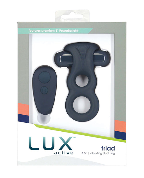 Lux Active Triad 4.5" Vibrating Dual Ring w/Remote - Dark Blue