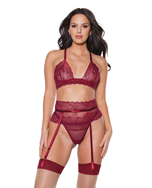 Holiday Bra, Garter Belt & Thong Merlot