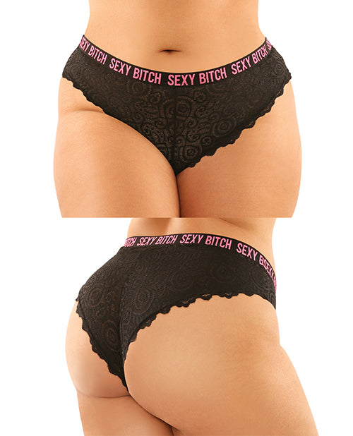 Vibes Buddy Sexy Bitch Lace Panty & Micro Thong Black/pnk Qn