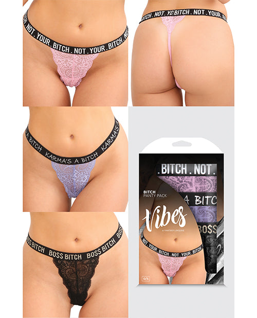 Vibes Bitch 3 Pack Lace Panty Assorted Colors O/s