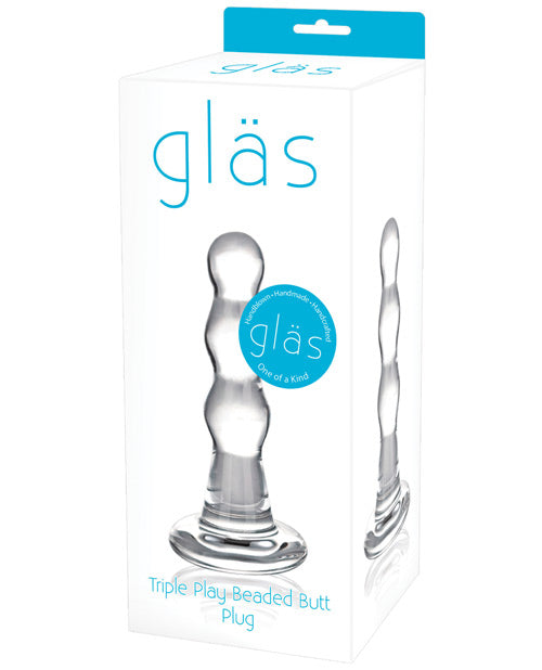 Glas Triple Play Beaded Butt Plug - Clear