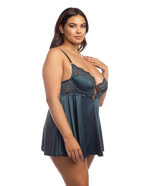 Diana Satin & Lace Babydoll W/ring & Keyhole Detail Reflecting Pond