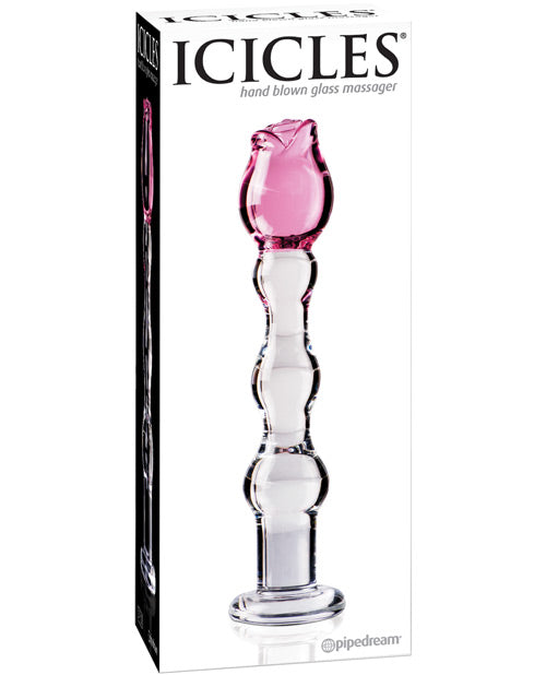 Icicles No. 12 Hand Blown Glass Massager - Clear w/Rose Tip