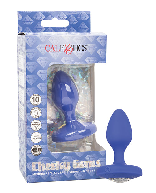 Cheeky Gems Medium Rechargeable Vibrating Probe - Blue