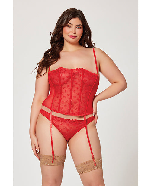 Valentines Heart Embroidered Mesh Bustier & Panty Red