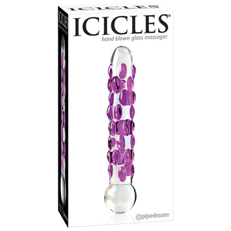 Pipedream Icicles No. 7 Textured 7 in. Glass Dildo Pink/Clear