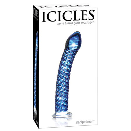 Pipedream Icicles No. 29 Curved Textured 7.25 in. Glass Dildo Blue