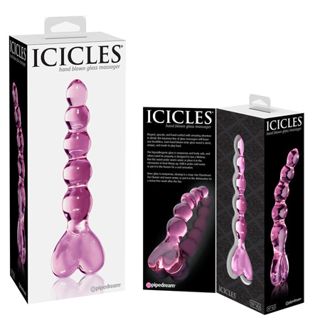 Icicles No. 43 Glass Massager with Heart-Shaped Handle Pink