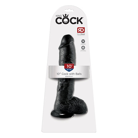 Pipedream King Cock 10 in. Cock With Balls Realistic Suction Cup Dildo Black