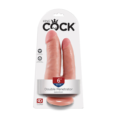 Pipedream King Cock Double Penetrator 6 in. Realistic Dual-Entry Dildo With Suction Cup Beige