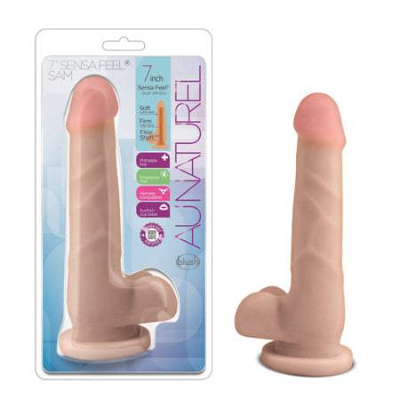 Blush Au Naturel 7 in. Sam Posable Dual Density Dildo with Balls & Suction Cup Beige