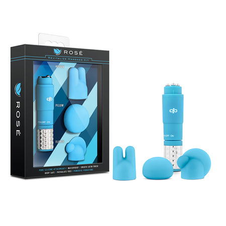 Blush Rose Revitalize Massage Kit with Mini Vibrator & 3 Silicone Attachments Blue