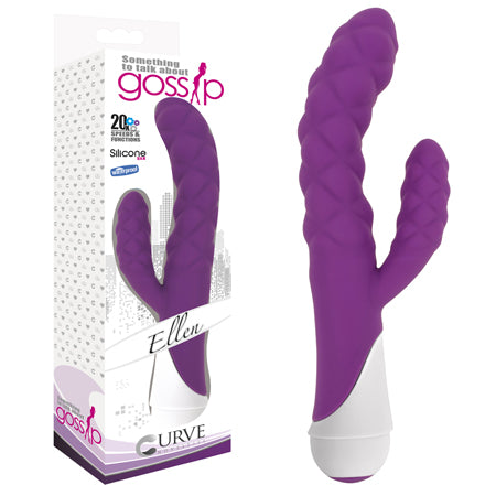 Curve Toys Gossip Ellen Waterproof Textured Silicone Flexible Dual Stimulation Vibrator Violet