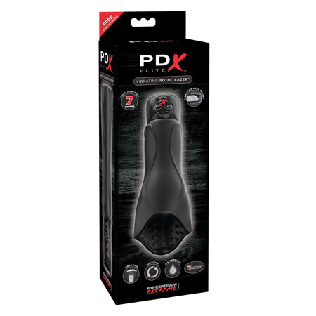 PDX Elite Vibrating Roto-Teazer Rotating Masturbator Black