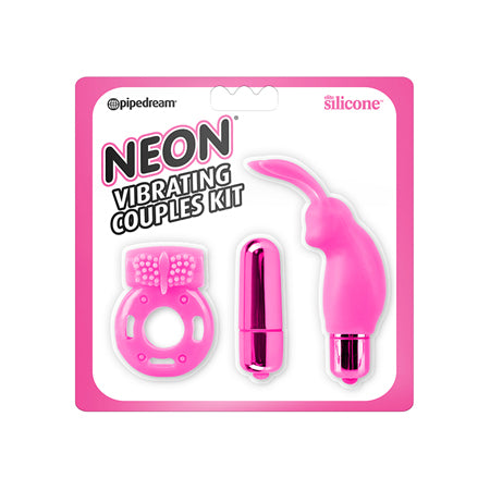 Pipedream Neon 3-Piece Silicone Vibrating Couples Kit Pink