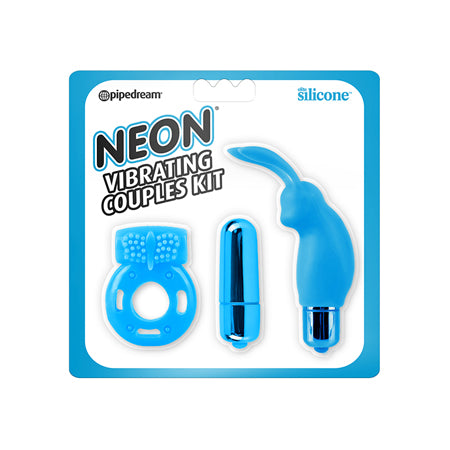 Pipedream Neon 3-Piece Silicone Vibrating Couples Kit Blue