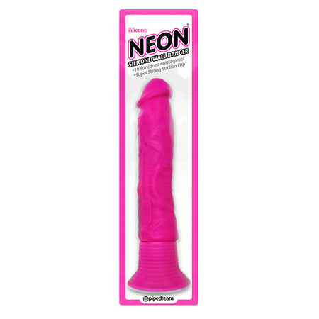 Pipedream Neon Silicone Wall Banger 7.5 in. Realistic Vibrating Dildo With Suction Cup Pink