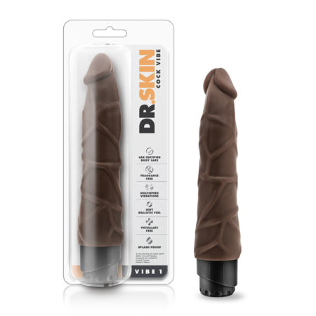 Blush Dr. Skin Vibe 1 Realistic 9 in. Vibrating Dildo Brown