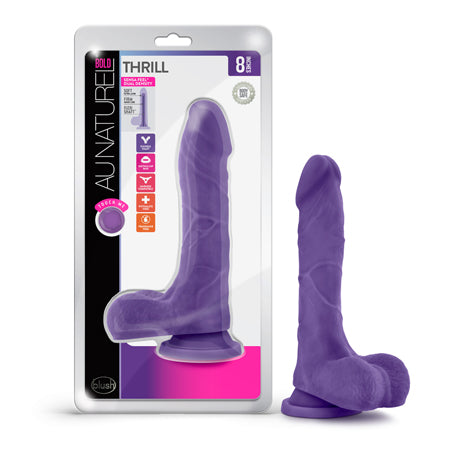 Blush Au Naturel Bold Thrill 8.5 in. Posable Dual Density Dildo with Balls & Suction Cup Purple