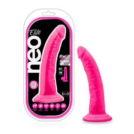 Blush Neo Elite 7.5 in. Silicone Dual Density Dildo with Suction Cup Neon Pink