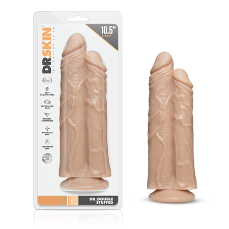 Blush Dr. Skin Dr. Double Stuffed 10.5 in. Double Shaft Dildo with Suction Cup Beige