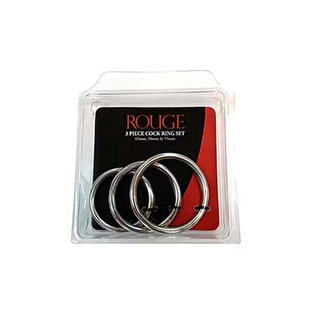 Stainless Steel  Stainless Steel 3 Piece Cock Ring Set (55mm/50mm/45mm) - in Clamshell