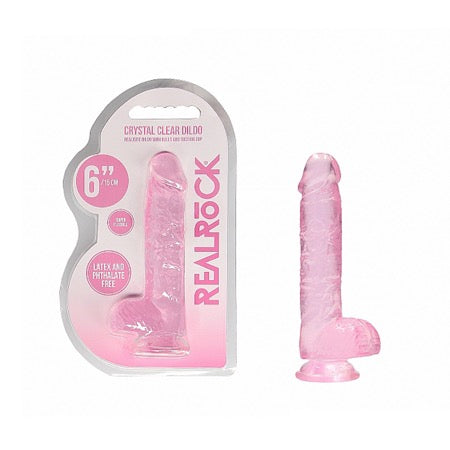 RealRock Crystal Clear Realistic 6 in. Dildo With Balls and Suction Cup Pink