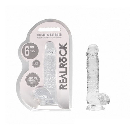 RealRock Crystal Clear Realistic 6 in. Dildo With Balls and Suction Cup Clear