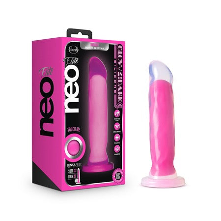 Blush Neo Elite Glow in the Dark Marquee 8 in. Silicone Dual-Density Dildo Neon Pink